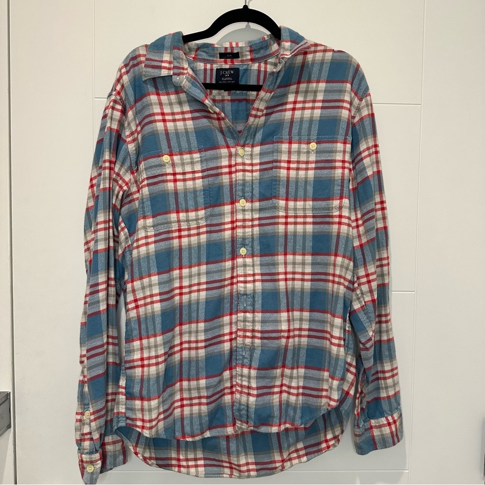 J Crew Blue and Red Plaid Button-Up Shirt Flannel size
